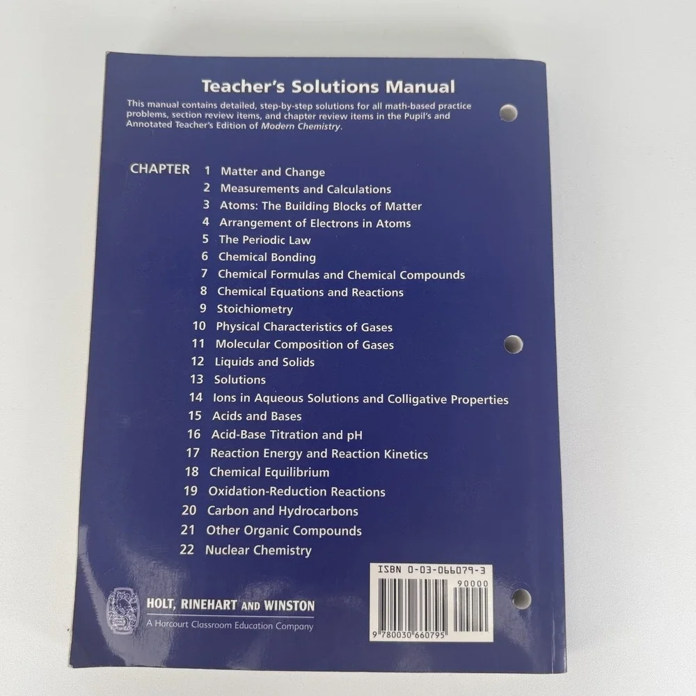 MODERN‎ CHEMISTRY : TEACHER'S SOLUTION MANUAL By Rinehart Holt **Excellent**